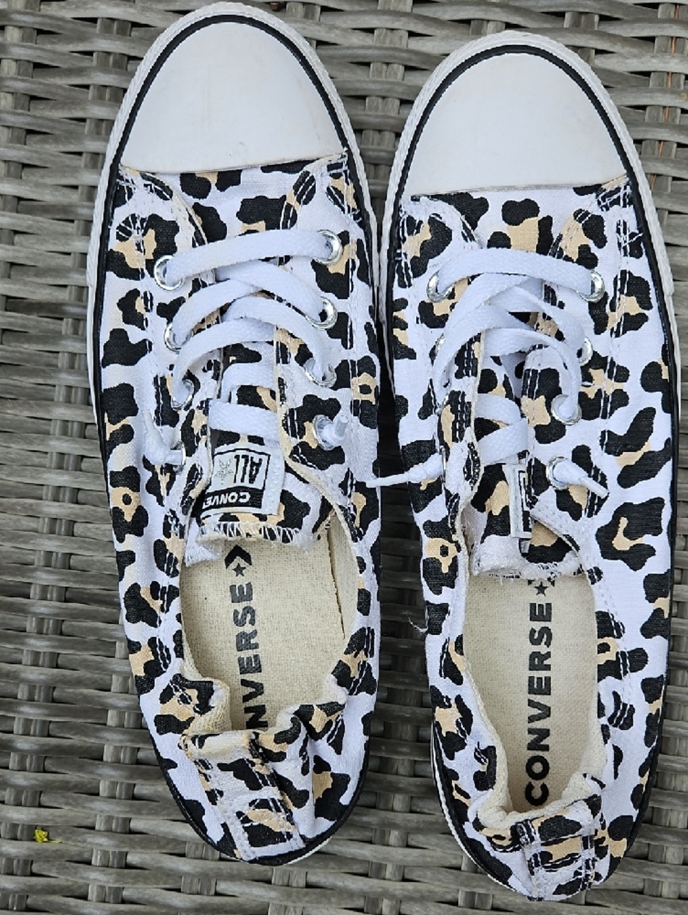 Converse White Low Top Sneakers with Black & Tan Leopard Print - Picture 6 of 7